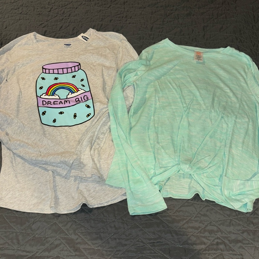 NWT girls xxl 18 old navy dream big long sleeve shirt sea foam twist front top